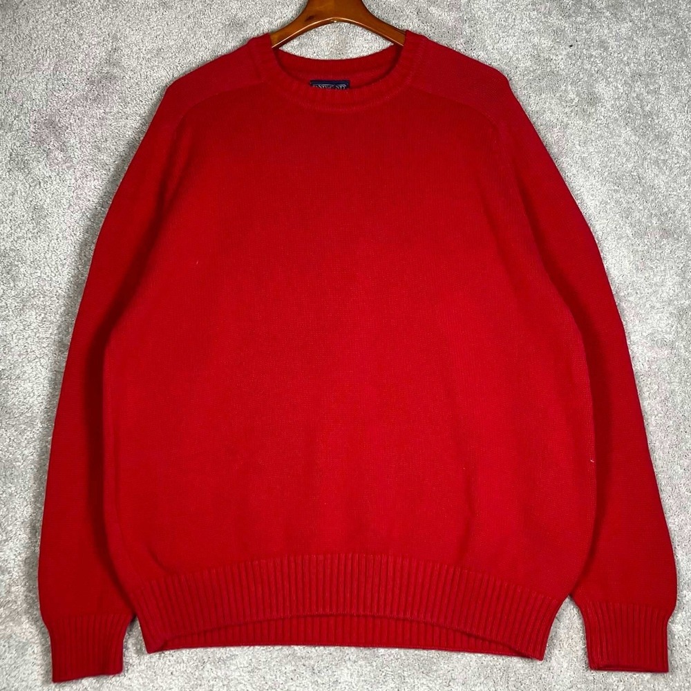Vintage Lands End Drifter Sweater Mens XL Red 100% Cotton Crewneck Made in USA